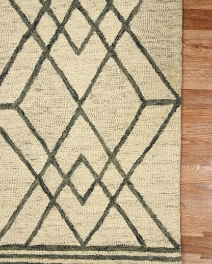 Wool Geometric Pattern Hand-Tufted Rug Carpet Cut Pile | 8 x 10 Feet