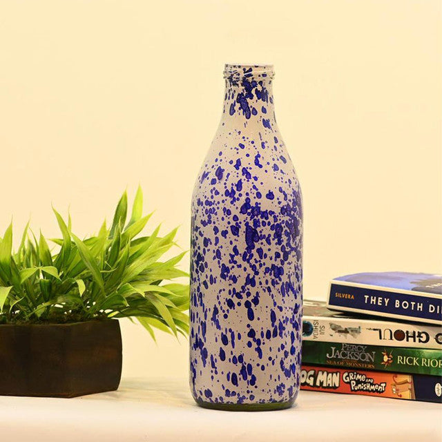 Vibrant White & Blue Glass Pot Without Flower | 1000 ML | 10 x 3 inches