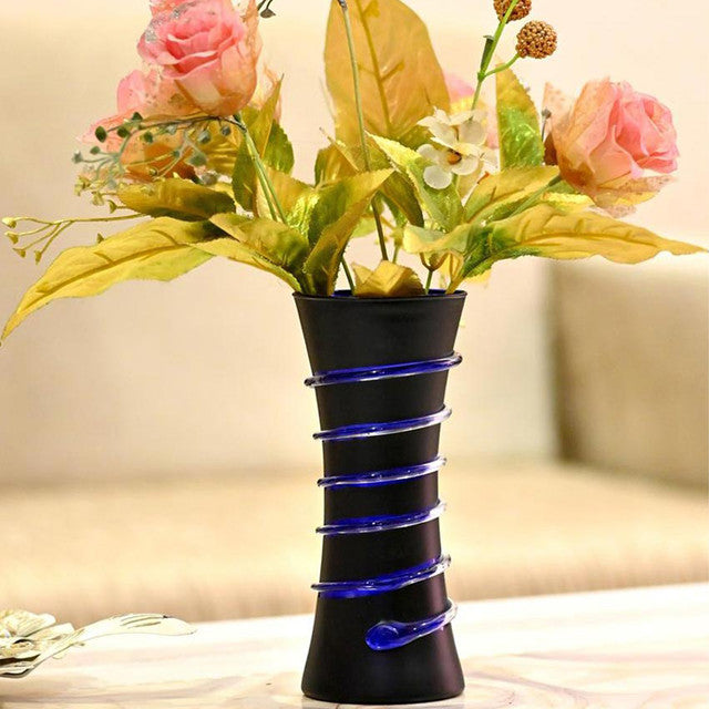 Vivid Blue & Black Glass Pot Without Flower | 8 x 4 inches