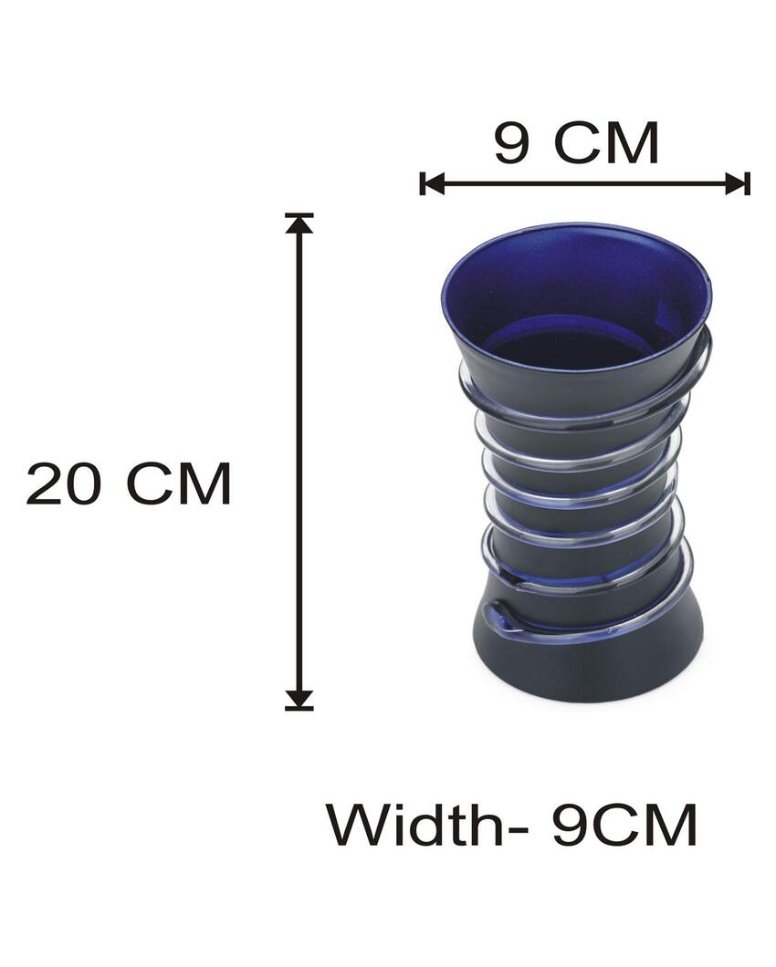 Vivid Blue & Black Glass Pot Without Flower | 8 x 4 inches