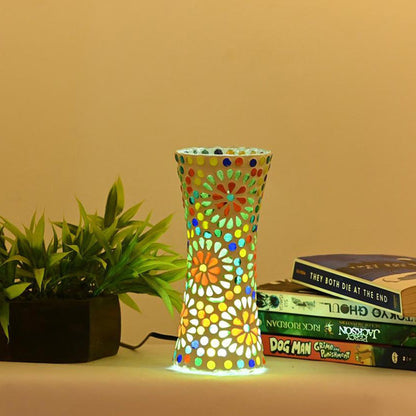 Illuminating Shining Glass Mosaic LED Light Pot With Cord and Two Pin Plug Without Flower | 8 x 4 inches