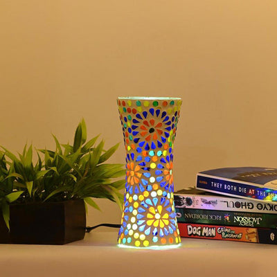 Bright Shining Glass Mosaic LED Light Pot With Cord and Two Pin Plug Without Flower | 8 x 4 inches