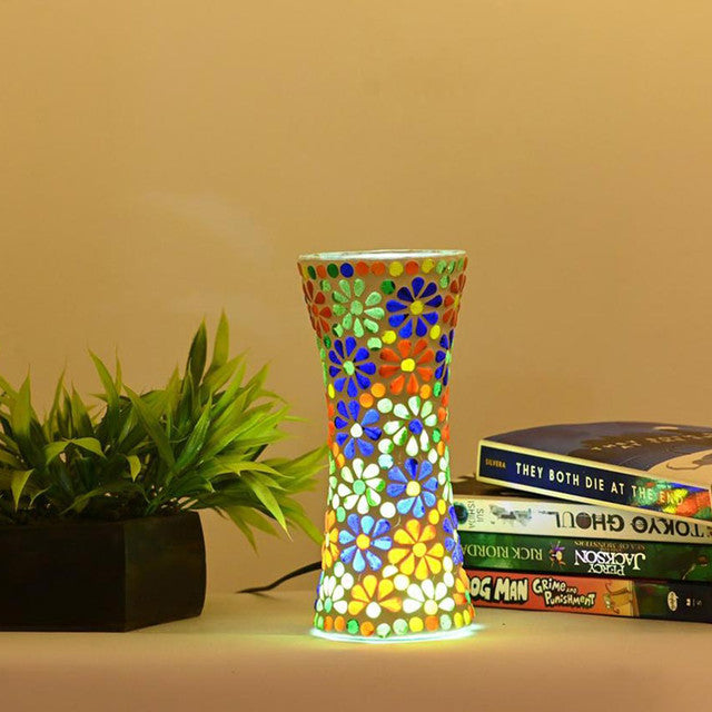 Stylish Shining Glass Mosaic LED Light Pot With Cord and Two Pin Plug Without Flower | 8 x 4 inches