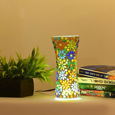 Radiant Shining Glass Mosaic LED Light Pot With Cord and Two Pin Plug Without Flower | 8 x 4 inches