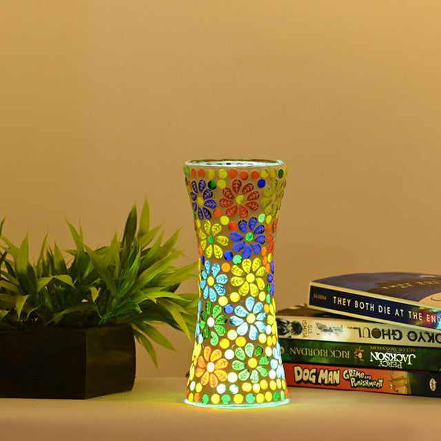 Glowing Shining Glass Mosaic LED Light Pot With Cord and Two Pin Plug Without Flower | 8 x 4 inches