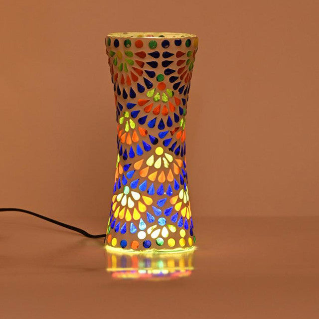 Luminous Shining Glass Mosaic LED Light Pot With Cord and Two Pin Plug Without Flower | 8 x 4 inches