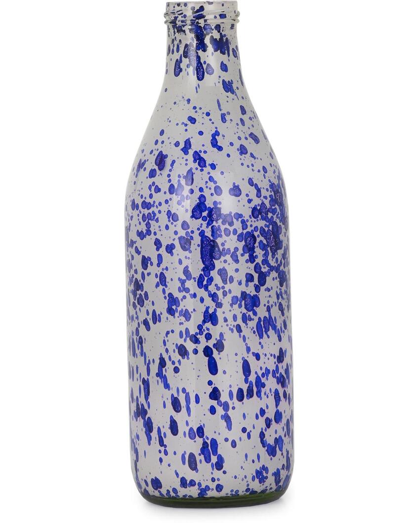 Vibrant White & Blue Glass Pot Without Flower | 1000 ML | 10 x 3 inches