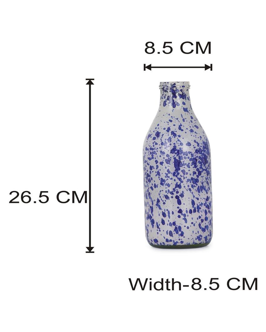 Vibrant White & Blue Glass Pot Without Flower | 1000 ML | 10 x 3 inches