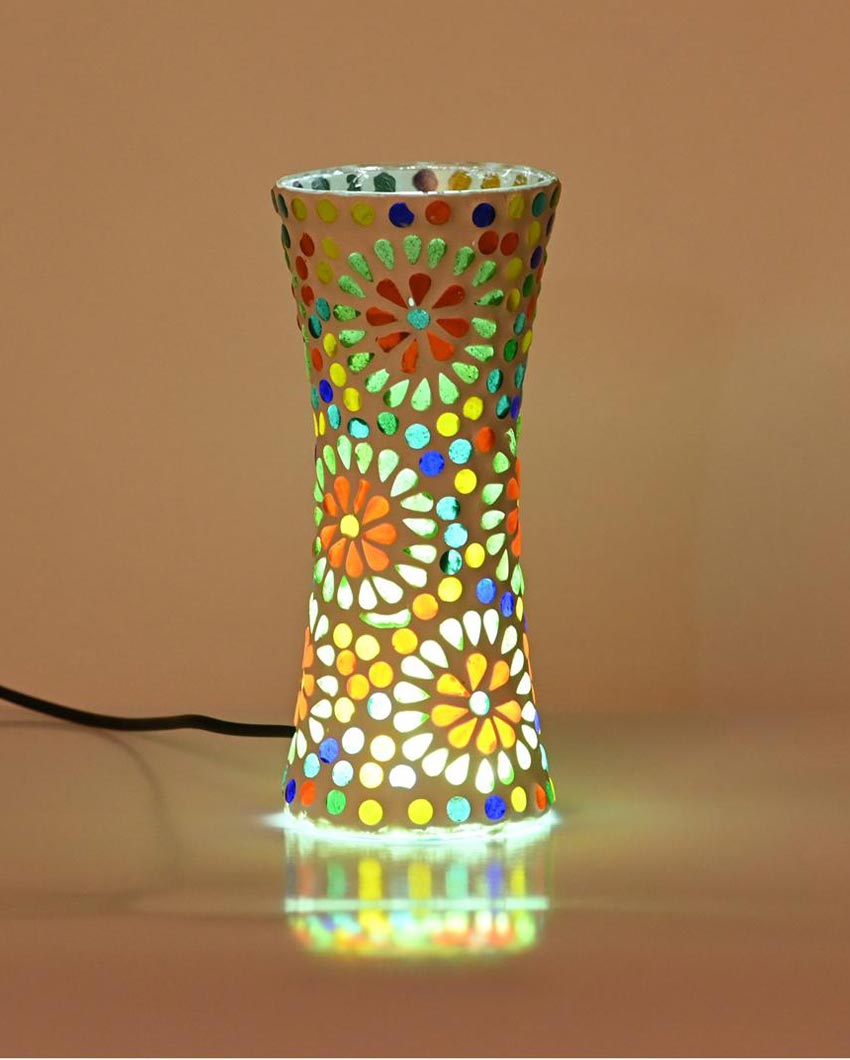 Illuminating Shining Glass Mosaic LED Light Pot With Cord and Two Pin Plug Without Flower | 8 x 4 inches