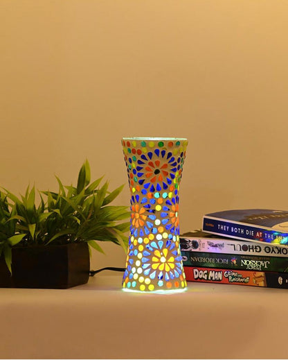 Bright Shining Glass Mosaic LED Light Pot With Cord and Two Pin Plug Without Flower | 8 x 4 inches