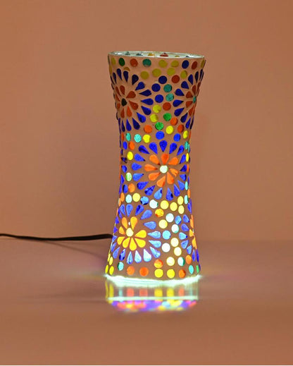 Bright Shining Glass Mosaic LED Light Pot With Cord and Two Pin Plug Without Flower | 8 x 4 inches