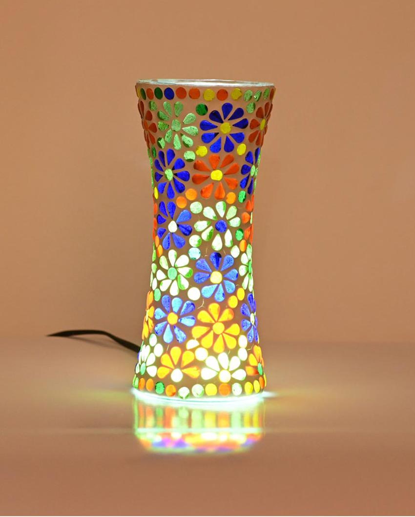 Stylish Shining Glass Mosaic LED Light Pot With Cord and Two Pin Plug Without Flower | 8 x 4 inches