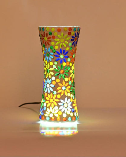 Radiant Shining Glass Mosaic LED Light Pot With Cord and Two Pin Plug Without Flower | 8 x 4 inches