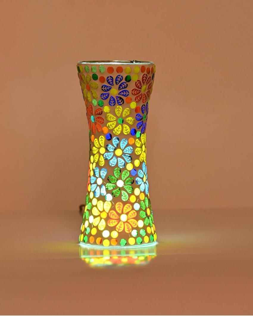 Glowing Shining Glass Mosaic LED Light Pot With Cord and Two Pin Plug Without Flower | 8 x 4 inches