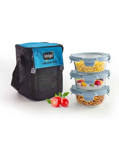 Classic Glass LunchBoss Round In Insulated Pouch | Set of 3 | 400 ML