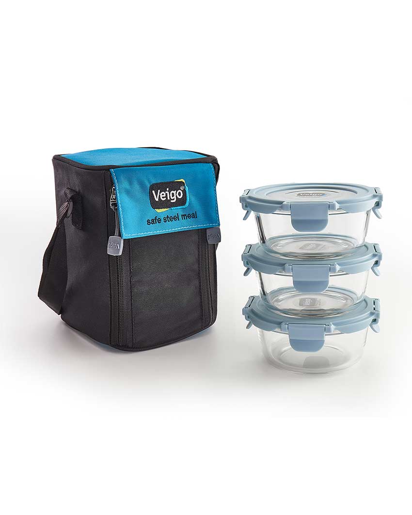 Classic Glass LunchBoss Round In Insulated Pouch | Set of 3 | 400 ML