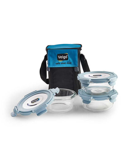 Classic Glass LunchBoss Round In Insulated Pouch | Set of 3 | 400 ML