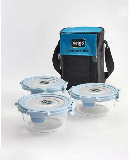Classic Glass LunchBoss Round In Insulated Pouch | Set of 3 | 400 ML