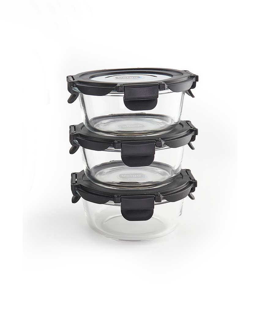 Classic Glass LunchBoss Round In Insulated Pouch | Set of 3 | 400 ML