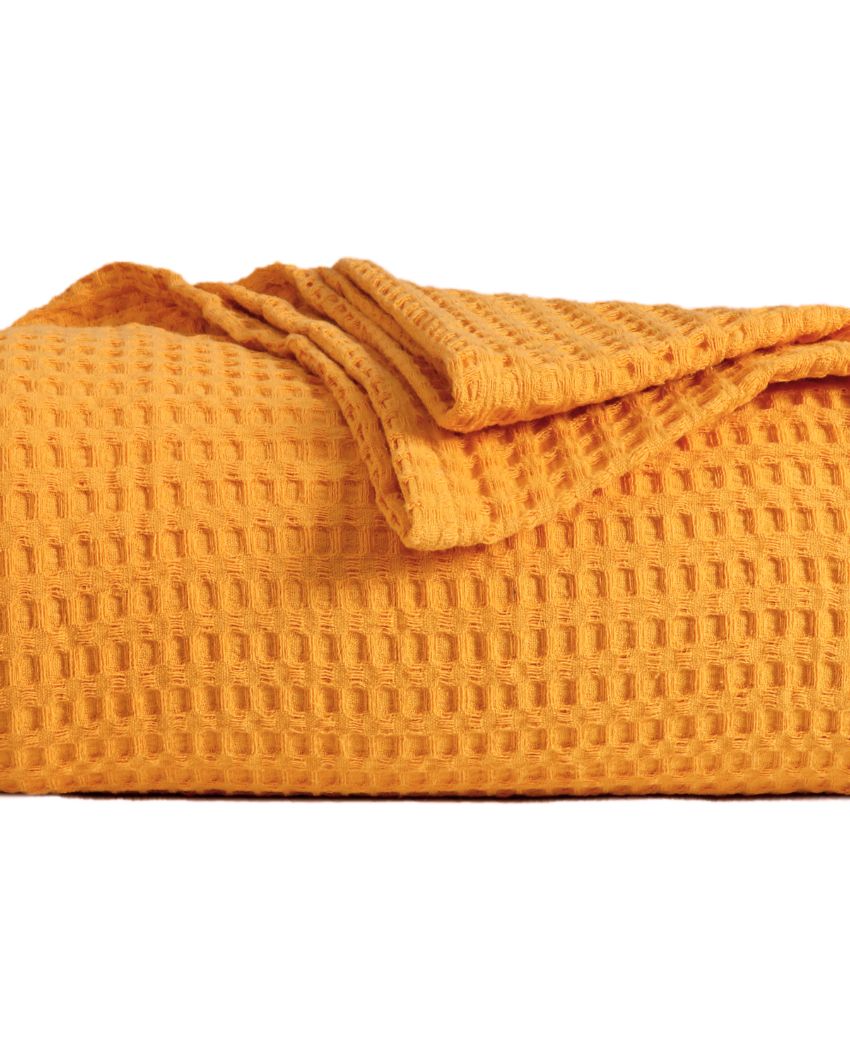 Mustard Waffle Cotton Blanket 90 x 60 Inches