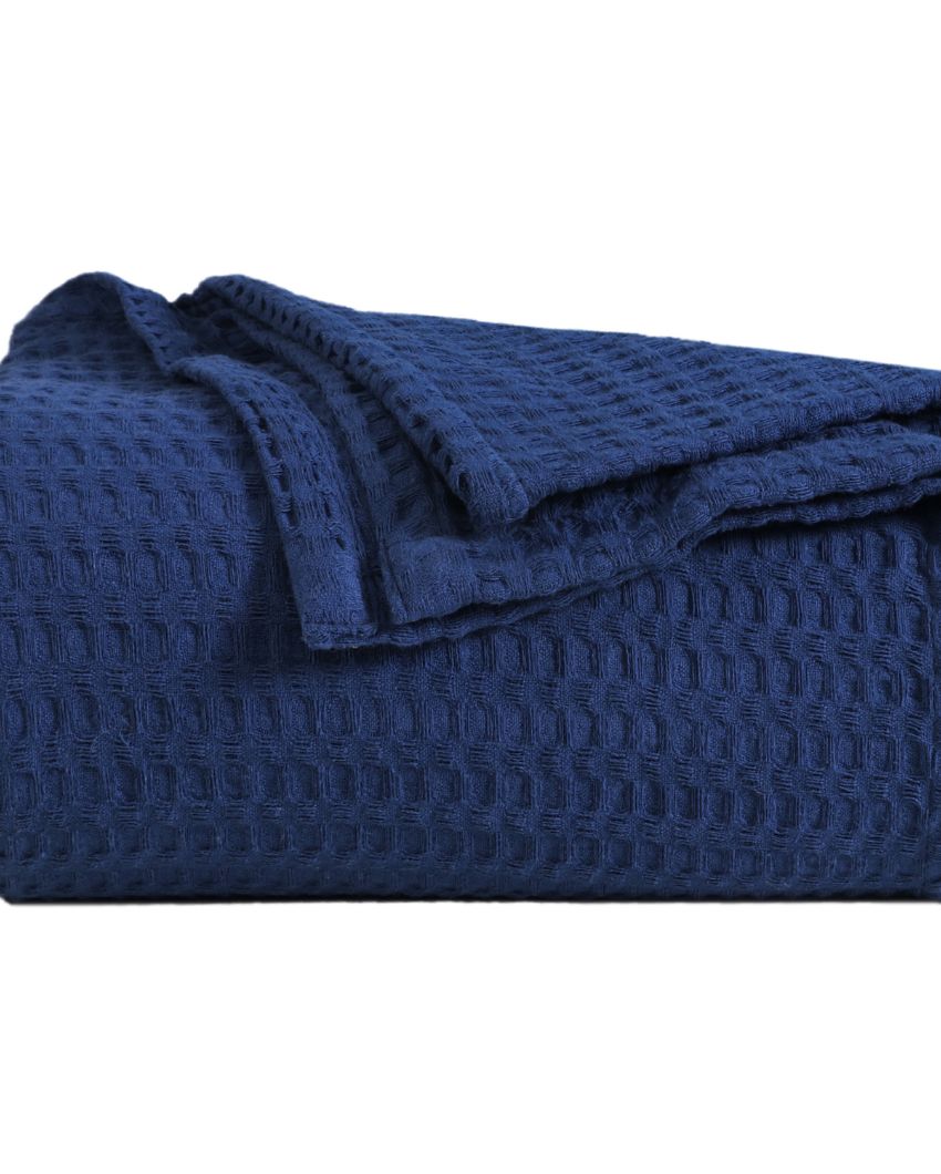 Navy Waffle Cotton Blanket 90 x 60 Inches