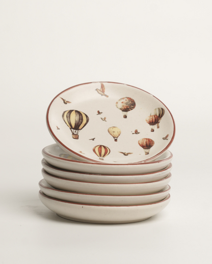 Playful Whimsy Balloon Offwhite Stoneware Teaplates | 6 inches