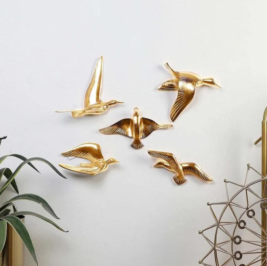 Aluminum Bird Wall Decor | Set of 5 | 7 x 2 inches