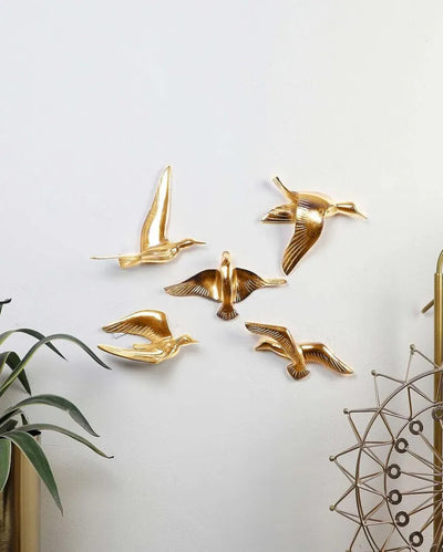 Aluminium Bird Wall Decor | Set of 5 | 7 x 2 inches