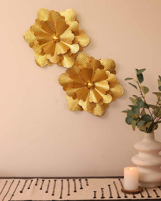 Gold Hammered Flower Wall Decor | Set of 2 | 15 x 15 x 2 inches