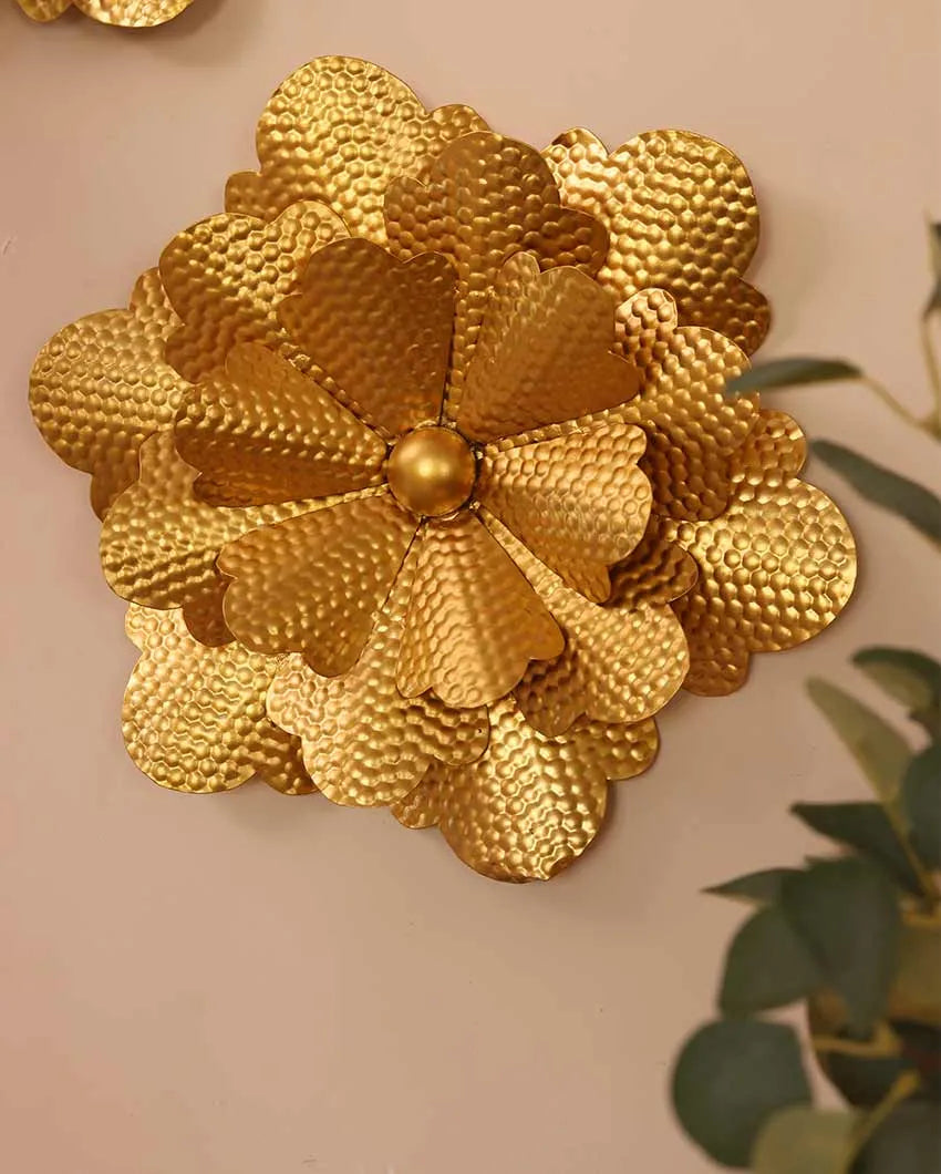 Gold Hammered Flower Wall Decor| Gold | Set of 2 | 15 x 15 x 2 inches