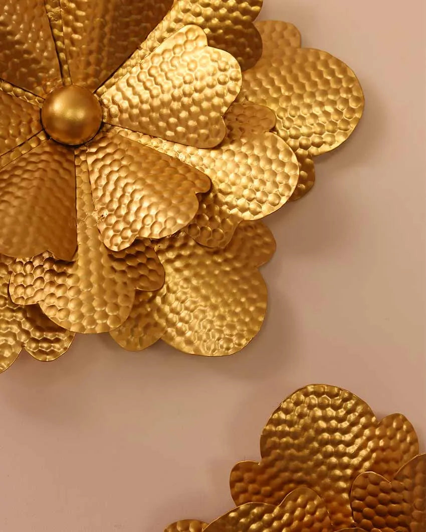 Gold Hammered Flower Wall Decor| Gold | Set of 2 | 15 x 15 x 2 inches