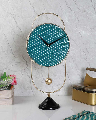 Oval Green & Gold Iron Table Clock | 15 x 8 x 1 inches