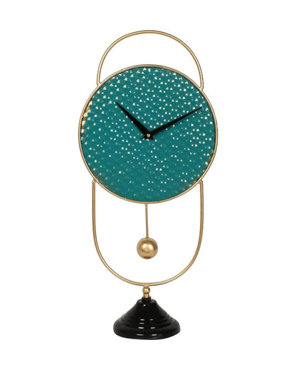 Oval Green & Gold Iron Table Clock | 15 x 8 x 1 inches