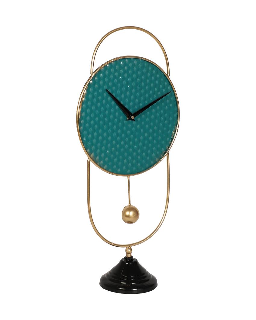 Oval Green & Gold Iron Table Clock | 15 x 8 x 1 inches