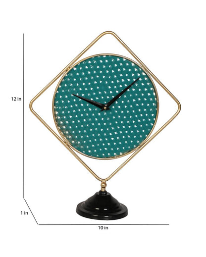 Square Green & Gold Iron Table Clock | 10 x 12 x 1 inches