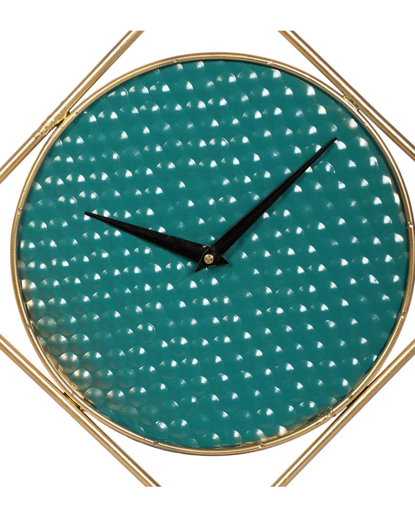 Square Green & Gold Iron Table Clock | 10 x 12 x 1 inches