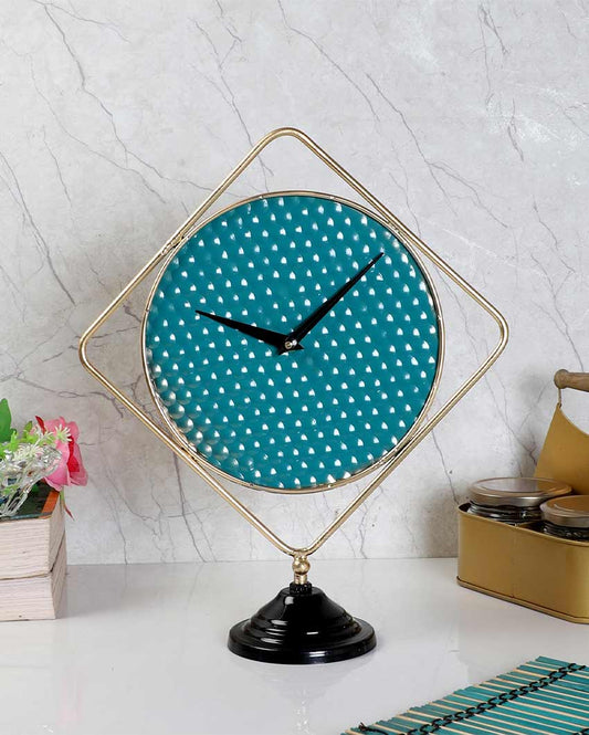 Square Green & Gold Iron Table Clock