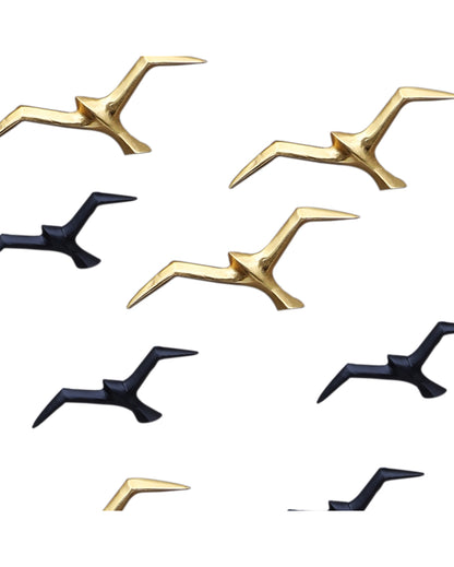 Graceful Black and Golden Flying Bird Wall Art | Set of 8 | 6 x 3 inches