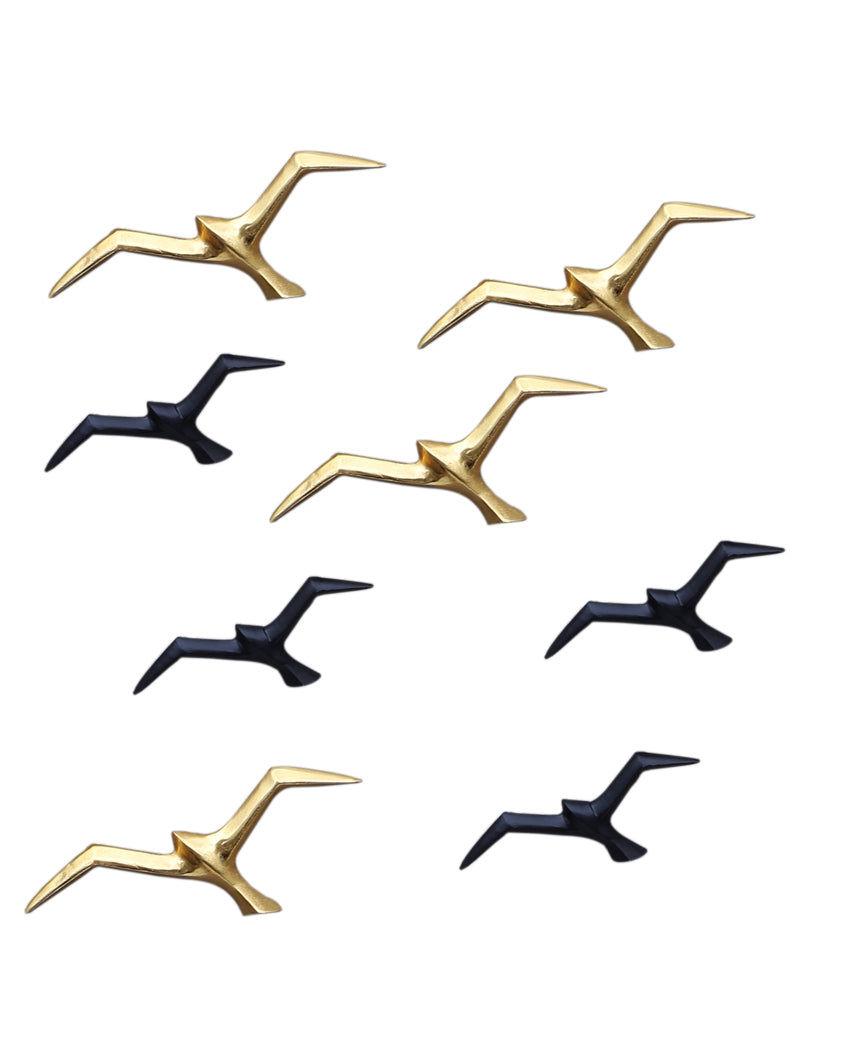 Graceful Black and Golden Flying Bird Wall Art | Set of 8 | 6 x 3 inches