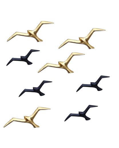 Graceful Black and Golden Flying Bird Wall Art | Set of 8 | 6 x 3 inches