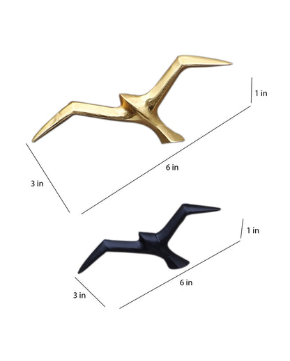 Graceful Black and Golden Flying Bird Wall Art | Set of 8 | 6 x 3 inches