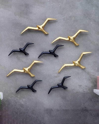 Graceful Black and Golden Flying Bird Wall Art | Set of 8 | 6 x 3 inches