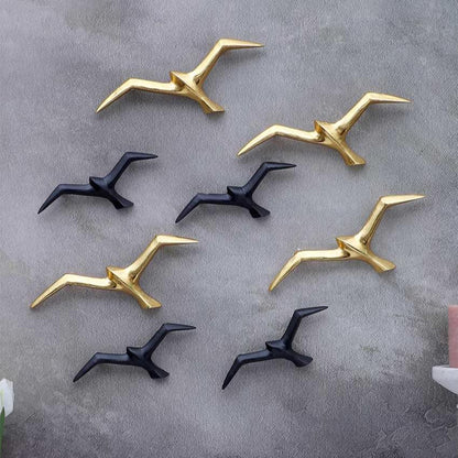 Graceful Black and Golden Flying Bird Wall Art | Set of 8 | 6 x 3 inches