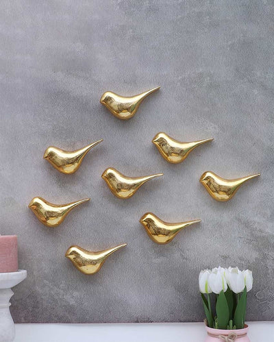 Elegant Golden Small Bird Wall Art | Set of 8 | 5 x 3 inches