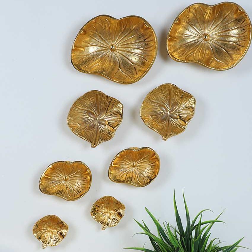 Floral Golden Flower Wall Art | Gold | Set of 8