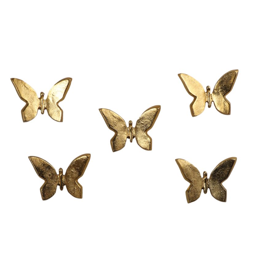 Golden Shade Butterfly Design Wall Art | Set of 5 | 6 x 2 inches