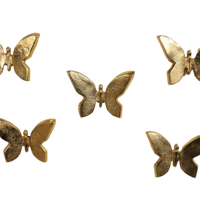 Golden Shade Butterfly Design Wall Art | Set of 5 | 6 x 2 inches