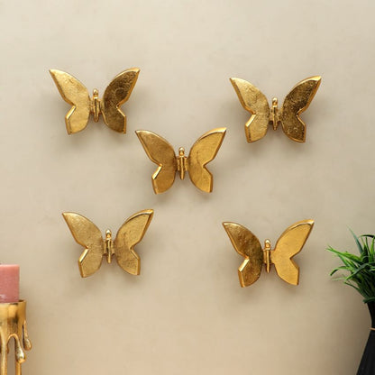 Golden Shade Butterfly Design Wall Art | Set of 5 | 6 x 2 inches