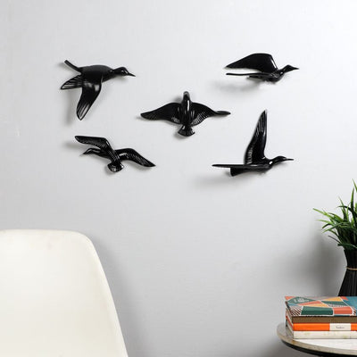 Unique Design Black Bird Wall Art | Set of 5 | 7 x 2 inches