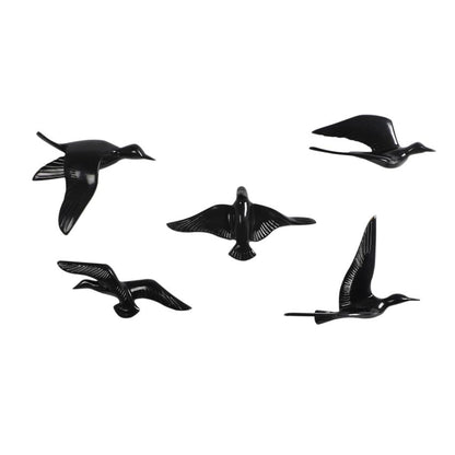 Unique Design Black Bird Wall Art | Set of 5 | 7 x 2 inches